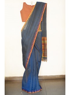 Grey, Handwoven Organic Cotton, Textured Weave , Jacquard, Work Wear Saree 